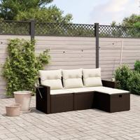4-delige Loungeset met kussens poly rattan bruin - thumbnail