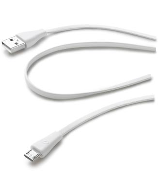 Cellular Line USBDATACMICROUSBW platte band datakabel met micro USB-poort (opladen/synchroniseren USB 2.0) 1m wit