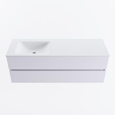 MONDIAZ VICA 140cm badmeubel onderkast Cale 2 lades. Wastafel CLOUD links zonder kraangat, kleur Talc.