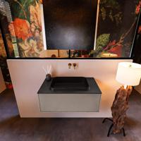 Badkamermeubelset Mondiaz Erin 80 cm met 1 Lade met RIDGE Wastafel Midden Urban Zonder Kraangaten Greeploos Mat Smoke - thumbnail