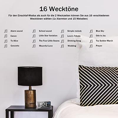 TFA Dostmann 60.2032.54 Wekker Kwarts Zilver Alarmtijden 2 Groot display, Extra luid wekgeluid