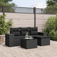 5-delige Loungeset met kussens poly rattan zwart - thumbnail