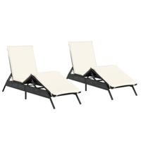 Ligstoelen 2 st met kussens poly rattan zwart - thumbnail