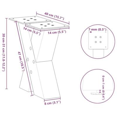 Salontafelpoten 2 st X-vormig 40x(30-31) cm staal naturel