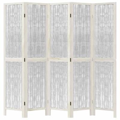 Kamerscherm met 5 panelen massief paulowniahout wit
