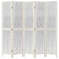 Kamerscherm met 5 panelen massief paulowniahout wit - thumbnail