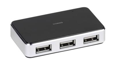Vivanco USB 2.0 HUB (4-poorts actief, metalen behuizing, incl. voeding) zwart/zilver