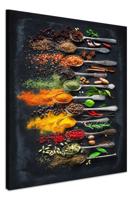 Schilderij - Kruiden en Specerijen op een donkere achtergrond, Wanddecoratie - thumbnail