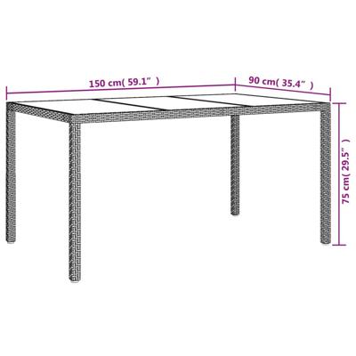 Tuintafel 150x90x75 cm gehard glas en poly rattan wit
