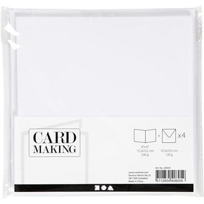 Creativ Company Kaarten en enveloppen, afmeting kaart 15,2x15,2 cm, afmeting envelop 16x16 cm, 230 gr, wit, 4 set/ 1 doos - thumbnail