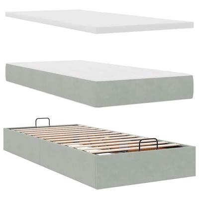 Ottoman bed met matras 100x200 cm fluweel lichtgrijs