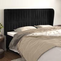 Hoofdbord met randen 163x23x118/128 cm fluweel zwart - thumbnail