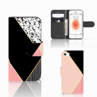 Apple iPhone 5 | 5s | SE | Book Case | Zwart Roze Vormen - thumbnail