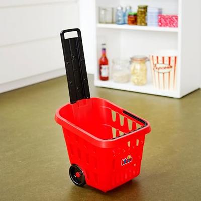 Boodschappenmand op wieltjes gevuld met namaakdozen meerkleurig