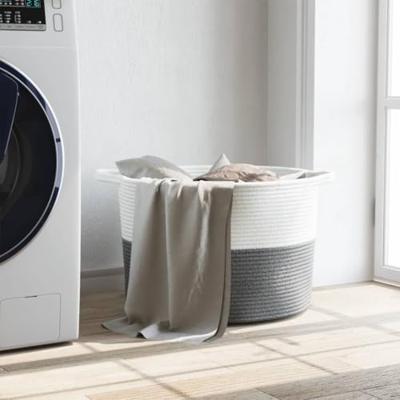 VidaXL Wasmand ø 55x36 cm katoen grijs en wit - thumbnail
