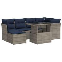 7-delige Loungeset met kussens poly rattan acacia grijs - thumbnail