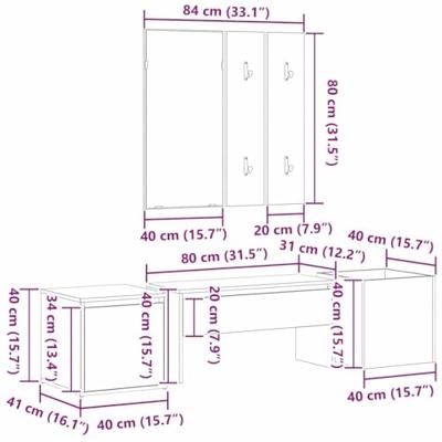 Halmeubelset Wandgemonteerd met spiegel 6 pcs Bewerkt hout