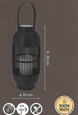 ProGarden lantaarn met kaars solar led rattan zwart - thumbnail