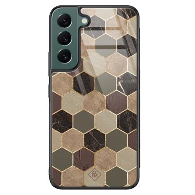 Samsung Galaxy S22 Plus glazen hardcase - Kubus bruin groen Samsung Galaxy S22 Plus glazen hardcase - Kubus bruin groen