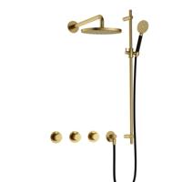 Hotbath Cobber - CB7067 - Inbouw Regendoucheset - Geborsteld Messing PVD - 2 Stopkranen - Thermostatisch - Wandarm 40 cm - Hoofddouche 200 mm - Ronde Handdouche 3 Standen - Glijstang 900 mm - Waterbesparend - thumbnail