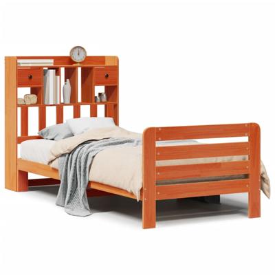 Bed met boekenkast zonder matras grenenhout wasbruin 150x200 cm
