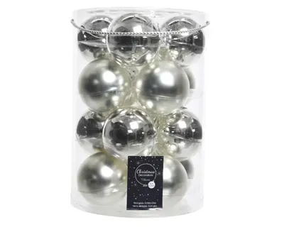 Decoris Glazen Kerstballen 8 cm 16 Stuks Zilver