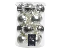 Decoris Glazen Kerstballen 8 cm 16 Stuks Zilver - thumbnail