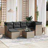 7-delige Loungeset met kussens poly rattan lichtgrijs - thumbnail