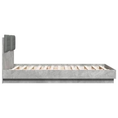 Bedframe met hoofdbord en LED-verlichting betongrijs 140x200 cm