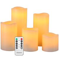 5 x LED waskaarsen flikkerend warm wit met afstandsbediening & timer - thumbnail