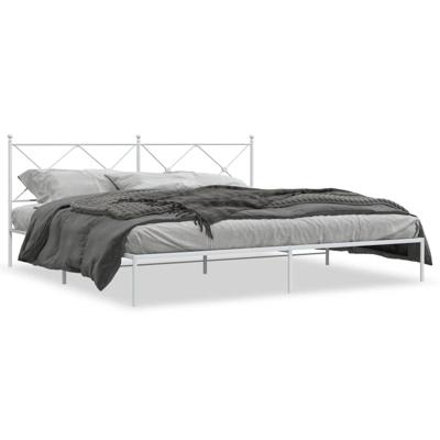 Bedframe met hoofdbord metaal wit 200x200 cm - thumbnail