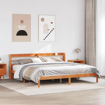 Bedframe met hoofdbord massief grenenhout wasbruin 200x200 cm