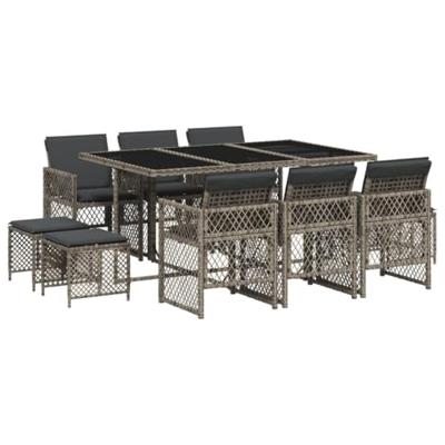 11-delige Tuinset met kussens poly rattan grijs