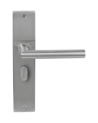 Deurklink Uno rvs basis op langschild vrij- en bezet 63mm