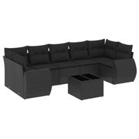 8-delige Loungeset met kussens poly rattan zwart - thumbnail