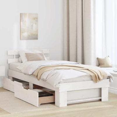 Bedframe met hoofdeinde Wit 90 x 200 cm Massief grenenhout