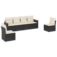 6-delige Loungeset met kussens poly rattan zwart - thumbnail