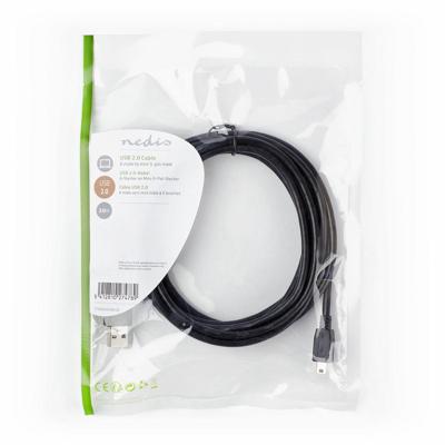 USB 2.0-Kabel | A Male - Mini 5-Pins Male | 3,0 m | Zwart