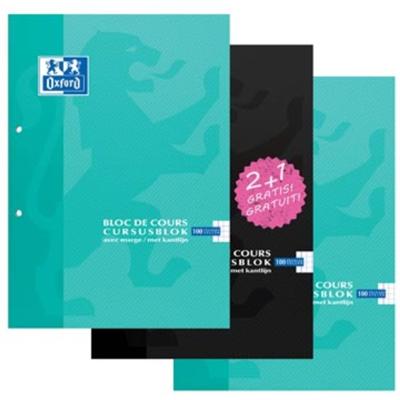 Oxford cursusblok voordeelpak van 3 stuks, geassorteerde kleuren, ft A4, 100 vel, commercieel geruit