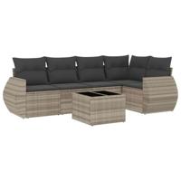 6-delige Loungeset met kussens poly rattan lichtgrijs - thumbnail