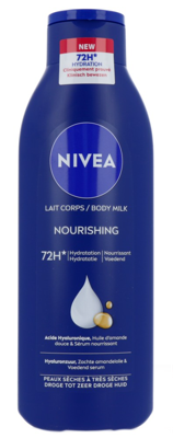 NIVEA Verzorgende Body Milk met Hyaluronzuur Zachte Amandel Olie en Voedend serum Body Melk met 72 Uur Hydratatie Voor Droge tot Zeer Droge Huid 250ml bij Jumbo