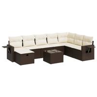 8-delige Loungeset met kussens poly rattan bruin - thumbnail