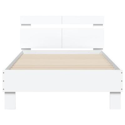 Bedframe met hoofdbord bewerkt hout wit 100x200 cm