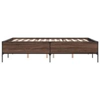 Bedframe bewerkt hout metaal bruin eikenkleur 135x190 cm - thumbnail