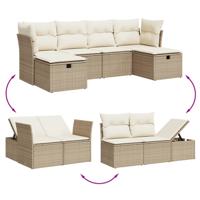 6-delige Loungeset met kussens poly rattan beige - thumbnail