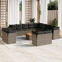 14-delige Loungeset met kussens poly rattan grijs - thumbnail