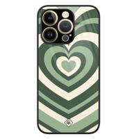 iPhone 14 Pro Max glazen hardcase - Hart swirl groen - thumbnail