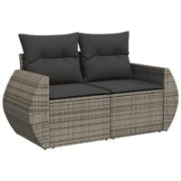 6-delige Loungeset met kussens poly rattan grijs - thumbnail