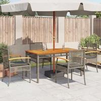 Tuinstoelen 4 st met kussens poly rattan en acaciahout grijs - thumbnail