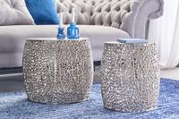 Set van 2 filigrane design salontafels ABSTRACT LEAF antiek zilver handgemaakt rond - 43226 - thumbnail